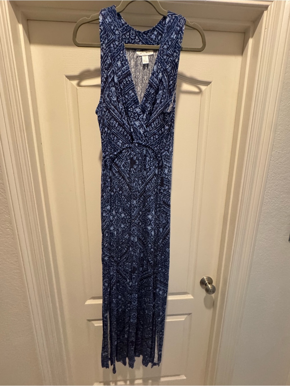 Motherhood Maternity Sz L Navy & Light Blue Printed Maxi Dress